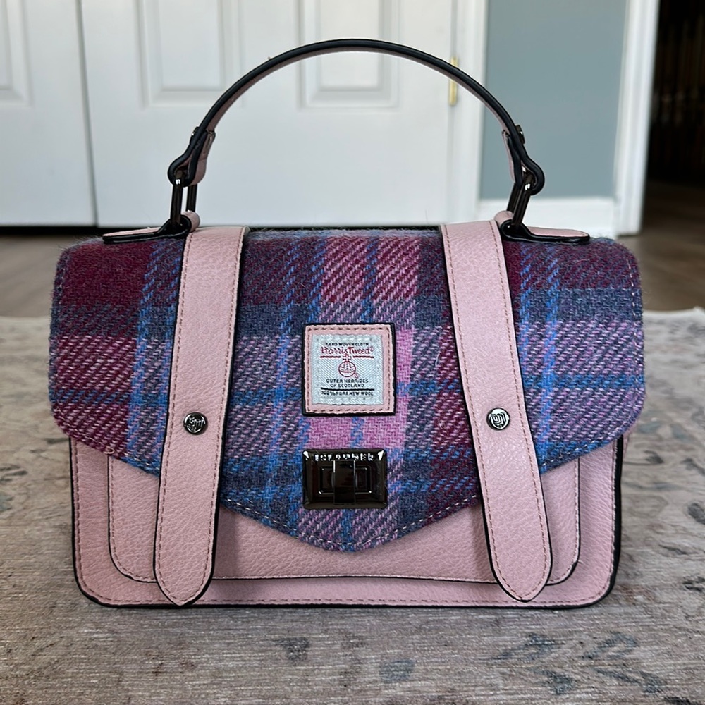 Pink Harris tweed shoulder bag satchel